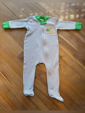 Magnolia Baby St Patrick’s Pup Striped Green-Trim Baby One-Piece Footed Sleeper